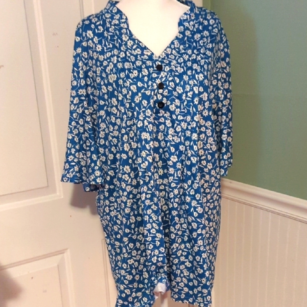 Hocosit XXL Short Sleeve Floral Tunic Top Shirt Spring Summer Flower